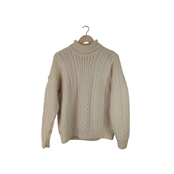 Women's Connemara Knitwear Chunky Cable Knit Irish Wool Turtleneck Sweater - Picture 1 of 9